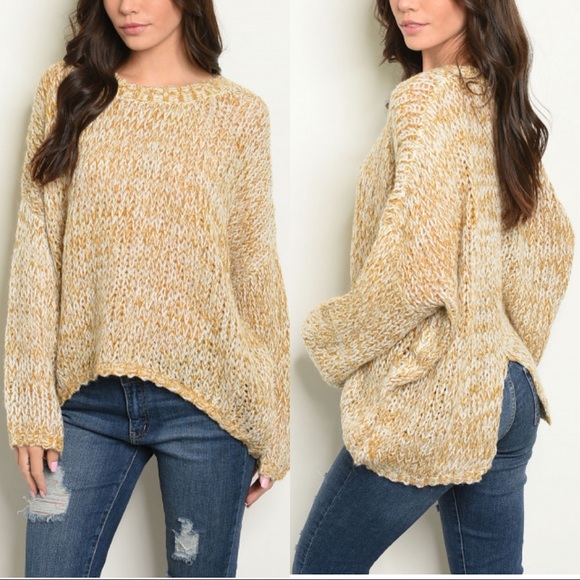 ♦️Ivory Mix Mustard Scoop Neck Sweater - Picture 6 of 6